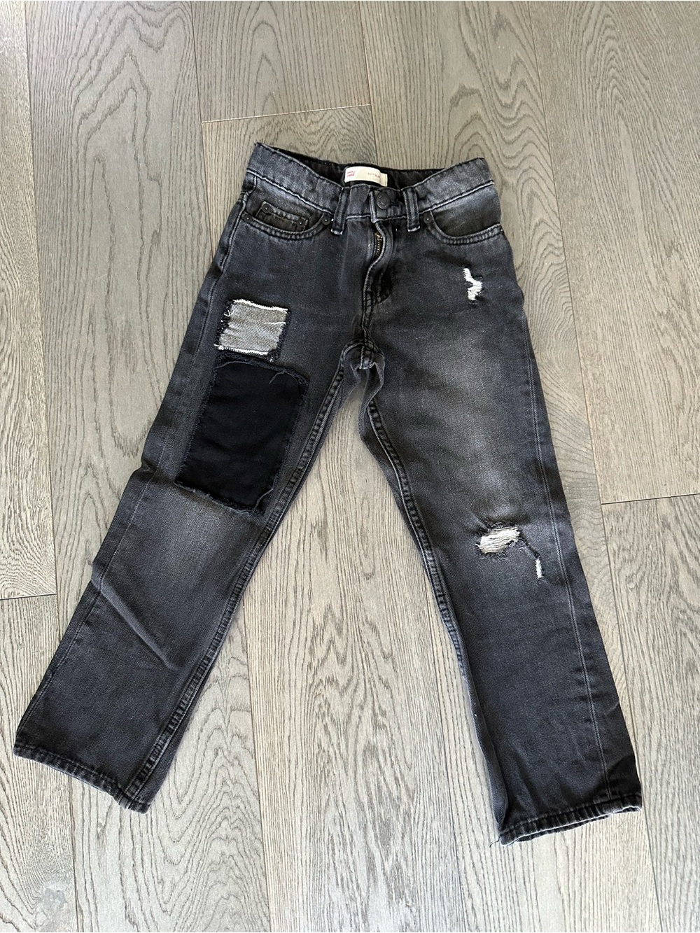 Kids Black Distressed Patch Levi’s Jeans Size 7